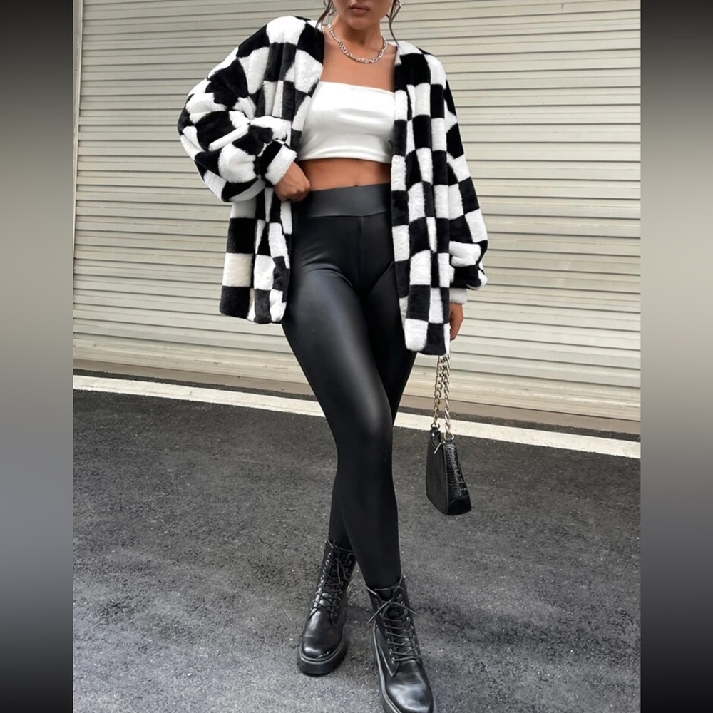 Checkered Fuzzy Open Front Coat - image 3